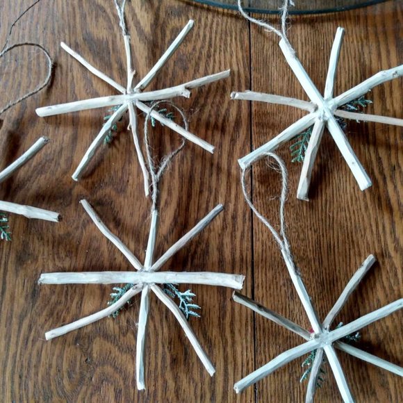 10 Real Wood Sticks Twigs Rustic Hanging Christmas Tree Ornaments Starburst - Picture 6 of 10